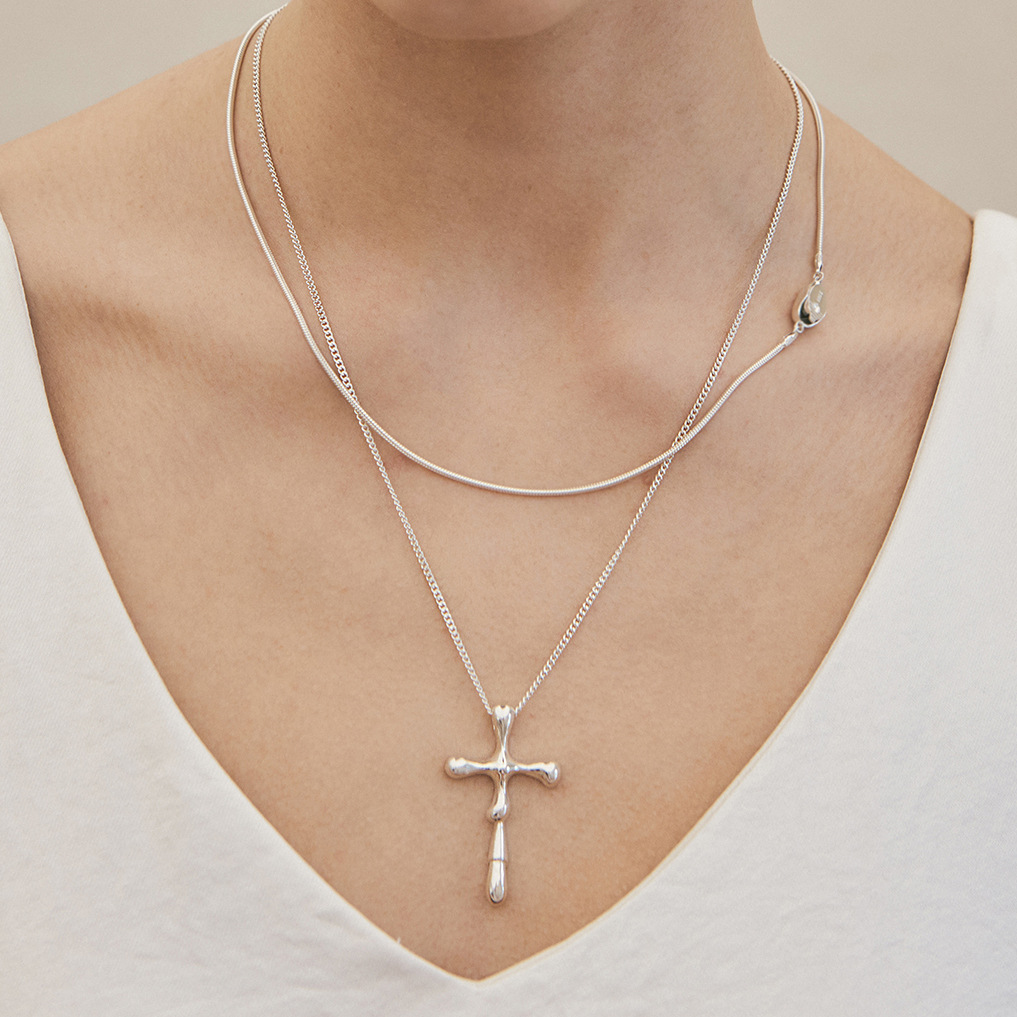 1 Piece Simple Series Trendy Cross Stainless Steel  Gold Color Women's Pendant Necklaces h5 